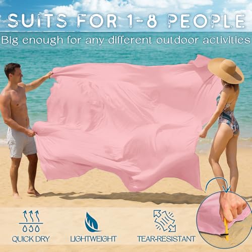 BYDOLL Beach Blanket Waterproof Sandproof Large Sand Free,78''X81''/10'X9' Oversized Sandless Lightweight Blanket Picnic Mat for Beach Travel Camping Hiking with Stakes - color: Pink, size: 10'X9'