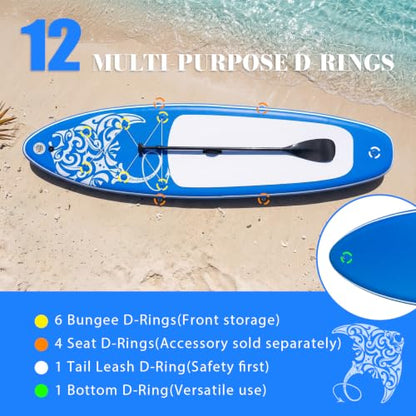 FEATH-R-LITE Inflatable Paddle Board Stand Up Paddleboards for Adults SUP with Premium Accessories Pump, Adjustable Paddle, Leash, Three Fins, Backpack - style: Dark Blue