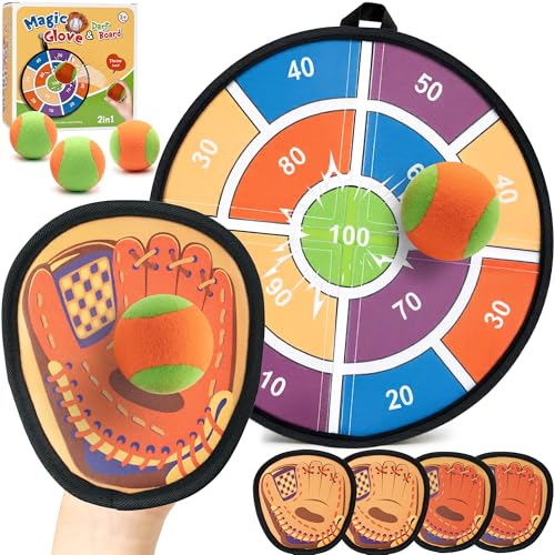 Toss and Catch Ball Game Set, 2 in 1 Kids Toddler Baseball Glove & Target Board, Sticky Catch Toy Outdoor Toys, Backyard Beach Yard Outside Games, Birthday Gift for Boys Girls Ages 3+ - color: Orange & Sand