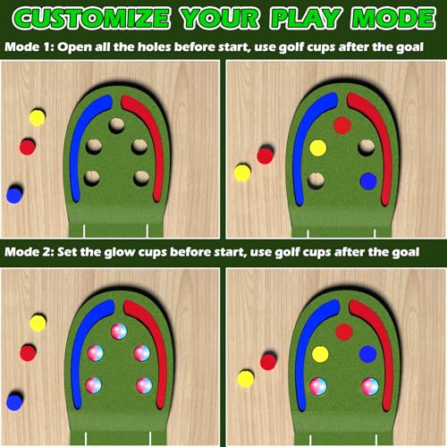 VATOS Golf Putting Mat Indoor for Kids - Golf Game Set with LED Balls, Glow Holes, Irons & Putters, Portable Putting Green Outdoor for Home Backyard Party, Golfs Toy Gifts for Kids 6-14