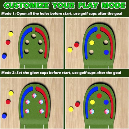 VATOS Golf Putting Mat Indoor for Kids - Golf Game Set with LED Balls, Glow Holes, Irons & Putters, Portable Putting Green Outdoor for Home Backyard Party, Golfs Toy Gifts for Kids 6-14