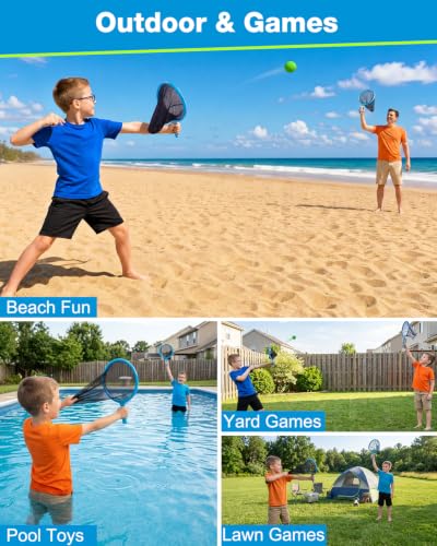 Slingshot Scoop Ball Set, Shoot and Catch Game Set with 2 Oversized Scoop Nets & 8 Foam Balls, Outdoor Toys Yard Pool Beach Games for Kids Ages 5-12, Birthday Gifts for Boys Girls