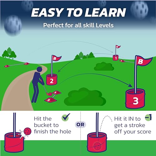 bucketgolf Game 9 Hole Bundle with Clubs - Outdoor Golf Game for All Ages Adults, Kids, Family. Play Golf Anywhere Yards, Beach, Park, Backyard Games. (4 Clubs (4 RH)) - size: 4 Clubs (4 RH)