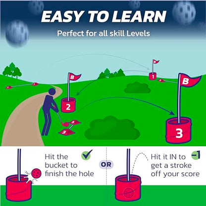 bucketgolf 9 Hole Bundle - Outdoor Golf Game for All Ages. Adults, Kids, Family. Play Anywhere - Yards, Beach, Park, Backyard. Includes 2 Clubs (1 RH + 1 LH) - size: 2 Clubs (1 RH + 1 LH)