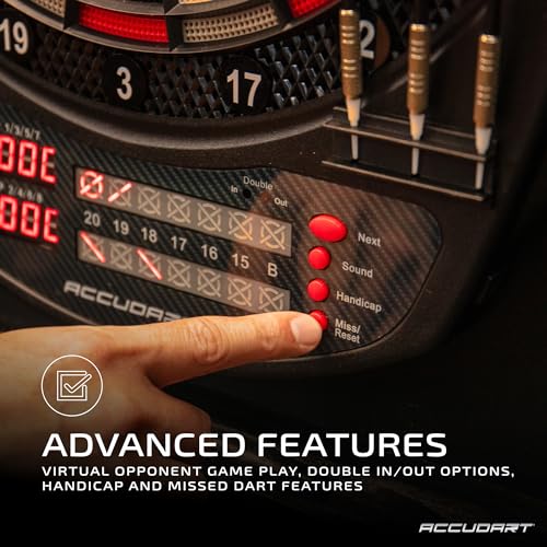 Accudart NOVA Electronic Dartboard with Cabinet – 35 Games, 580 Variations, Dual LED Scoring, Auto LED Cabinet Lighting, Virtual Opponent, AC/Battery Power – Includes Soft Tip Darts