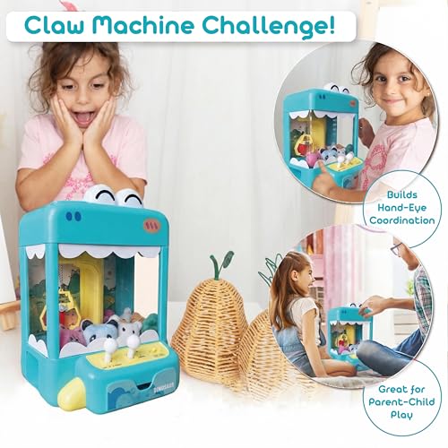 Claw Machine for Kids - Mini Arcade Game - Vending Machine - Candy Grabber Toys - Silent Mode, Lights, USB - Plush Toys & Easter Eggs, Surprise Stickers - Fun Gift for Kids, Boys & Girls (Dinosaur) - style: Dinosaur