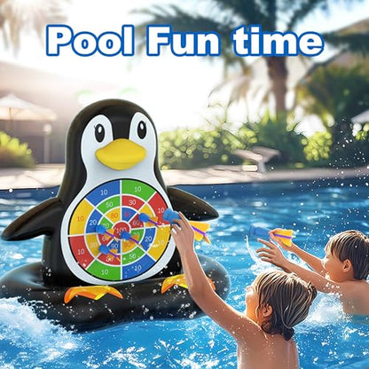 MOONTOY Fun Pool Toys, Inflatable Dart Board Floating Water Game for Kids Ages 4-8 8-12, Outdoor Backyard & Beach Games for Boys Girls Teens and Adults - color: Penguin-black