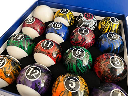 Champion Deluxe 2-1/4" Billiard Pool Ball Set Complete 16 Ball Set (Several Style Available) - color: Marble Pool Balls set (Dark Marble)