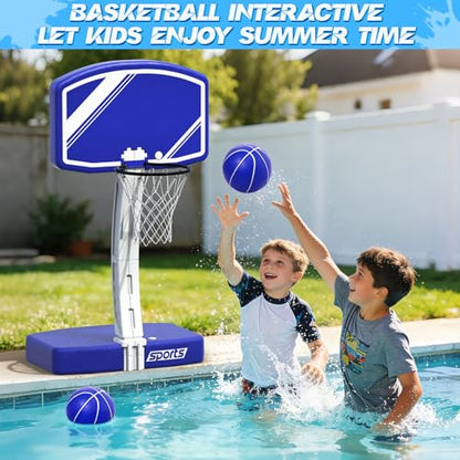 Pool Basketball Hoop&Pool Volleyball Net 2 in 1,Pool Toys Basketball Game with Weighted Base&Stand,2 Water Volleyball&2 Basketball and Pump,Summer Outdoor Family Party Pool Games for Kids Adults - size: basketball hoop