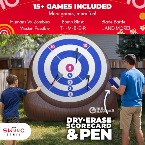 Swooc Games® - Bull Hawker™ | Giant Axe Darts with 15+ Games | Axe Throwing Game for Backyard with Air Pump | Large Outdoor Games for Adults and Family | Party Carnival Game | Throwing Yard Fun - size: XL - 8ft