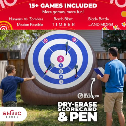 Swooc Games® - Bull Hawker™ | Giant Axe Darts with 15+ Games | Axe Throwing Game for Backyard with Air Pump | Large Outdoor Games for Adults and Family | Party Carnival Game | Throwing Yard Fun - size: XL - 8ft