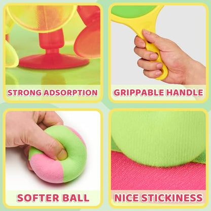 Toss and Catch Game Ball Set - 2024 Upgrade Handheld Sticky & Suction Rackets Ball and Catch Game with 2 Sticky & Suction Ball, Enjoy Summer Yard Lawn Sand Beach Toys for Kids Age 3-5 4-8