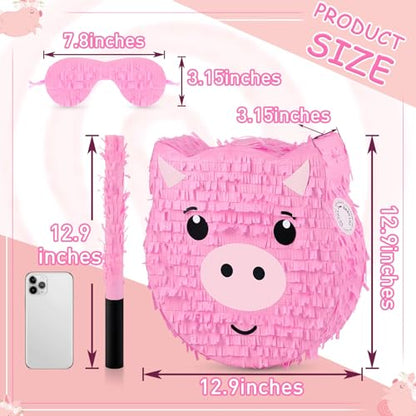 Deekin Pig Piñata Stick with Blindfold Confetti Set Pig Piñata for Birthday Party Decorations Kids Farm Party Gaming Theme Pets Holiday Celebration Supply - style: Pig