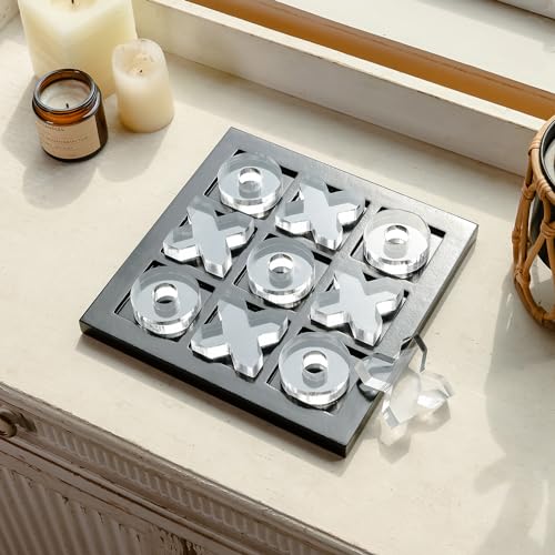 NIKKY HOME Acrylic Tic Tac Toe Wood Board Game Classic Coffee Table Decor Decorative Wooden Travel Game for Family, Black - color: Black