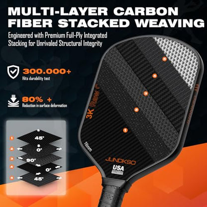 Carbon Fiber Pickleball Paddles USAPA Approved Raw Carbon Frosted - color: Black - Orange