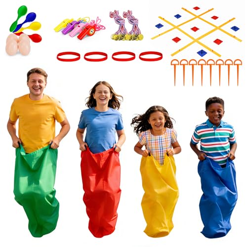 Outdoor Games Kit,Outside Toys,39 Pieces Outdoor Carnival Games,Yard Game,Potato Sack Race Bags for Kids Adults, Egg Spoon Relay Race, 3 Legged Race Bands, Birthday Party Yard Lawn Easter Games