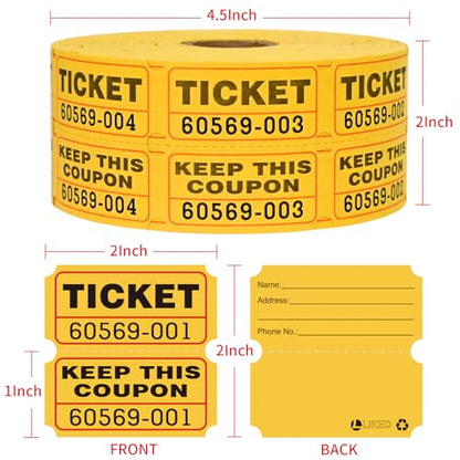 L LIKED Raffle Tickets Double Rolls 1000 Per Roll 50/50 Raffle Tickets for Events,Carnivals, Entry, Class Reward, Prizes(Yellow) - color: 1000 Yellow