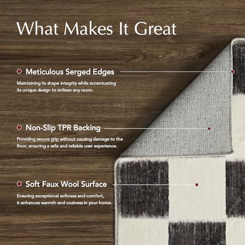 EVERGRACE Checkered Plaid Area Rug 5x7, Soft Faux Wool Rugs Washable Anti Slip Rugs Large Rug Carpet for Entryway Bedroom Living Room Hallway Kitchen Dining Room and Laundry Room, Black - color: Black, size: 5' x 7' (Rectangular)