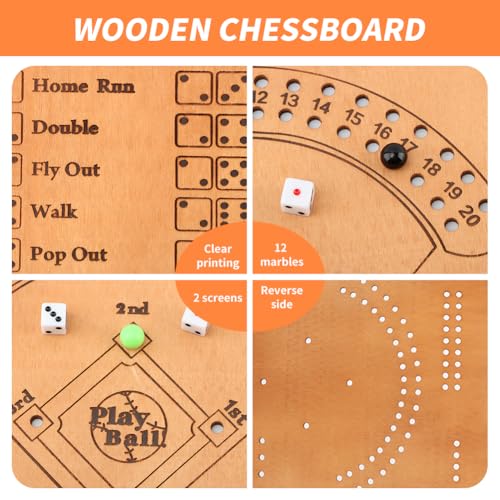 Saycker Baseball Dice Board,Marbles Game Fun Baseball Board Game with Dice