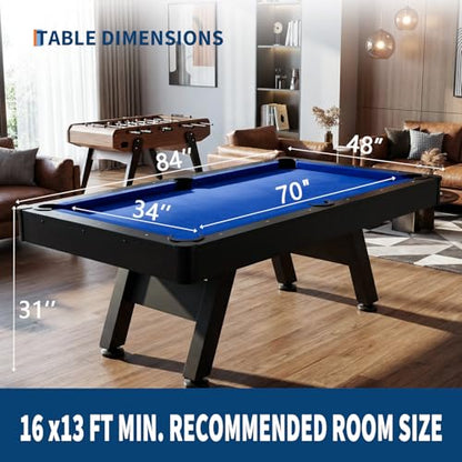 GarveeLife 7 ft Pool Tables with Wood Finish,Complete Billiard Set with 2 Cues, Balls, Triangle, Chalk & Brush,Modern Billiards Table for Adults & Family