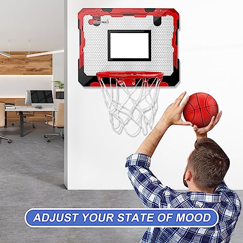 Indoor Basketball Hoop Set for Kids Adults, Pro Mini Basketball Hoop for Door Wall, Room Basketball Hoop Over The Door Outdoor Basketball Hoop with 4 Balls Toy Gift for Boy Girl - style: Red