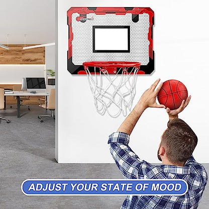 Indoor Basketball Hoop Set for Kids Adults, Pro Mini Basketball Hoop for Door Wall, Room Basketball Hoop Over The Door Outdoor Basketball Hoop with 4 Balls Toy Gift for Boy Girl - style: Red