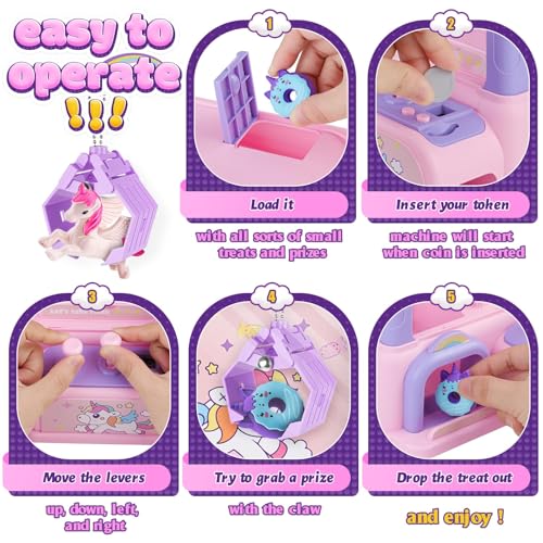 Claw Machine for Kids,Mini Claw Machine with Toys Inside,Electronic Claw Game Machine for Party Birthdays,Candy Vending Grabber Machine for Girls Ages 4 5 6 7 8 9