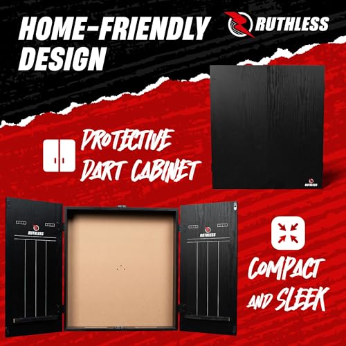 Ruthless Home Darts Centre with or Without LED Light Options | Home Dart Board Centre Including Cabinet, Dartboard and 2 Sets of Darts. - style: Eagle