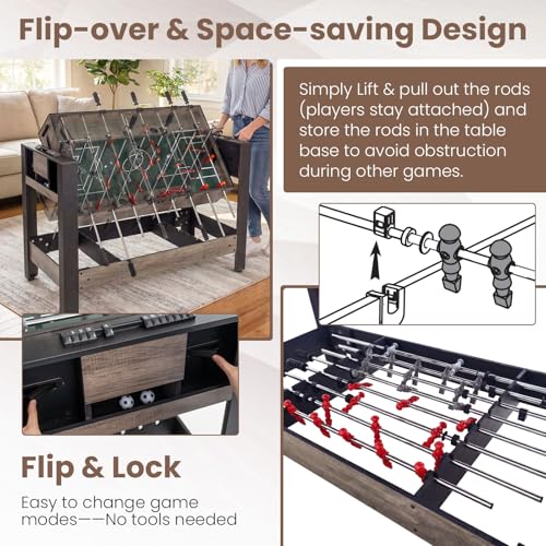 GYMAX 3 in 1 Multi Game Table, Swivel Combo Game Table with Foosball, Billiards & Table Tennis, Rod Storage Rack, Space-Saving Design for Family Night, Home, Game Room, Office