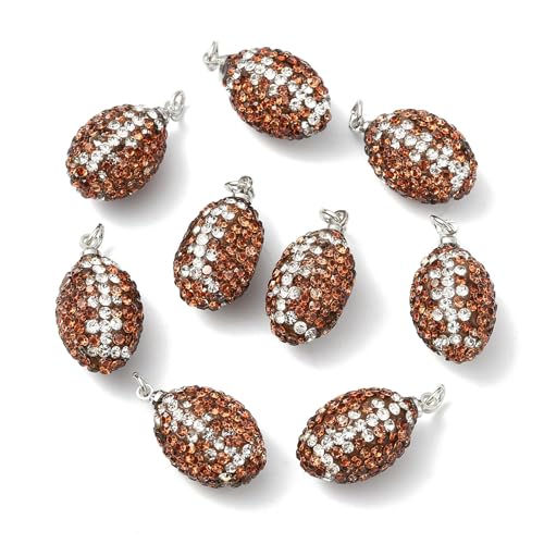 Stiesy Handmade Polymer Clay Rhinestone Rugby Charms 10Pcs, Sport Ball Charms Football Pendants for Jewelry Making, Unique Craft Supplies - color: Rugby-10pcs