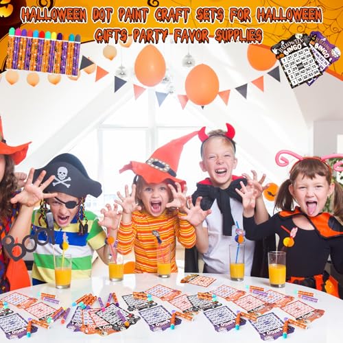 Eersida 192 Pack Halloween Bingo Game Cards and 0.4 oz Dot Daubers Set Includes 144 Bingo Cards and 48 Dot Markers Game Supplies Set Party Favor Supplies Family Casino Play Night - style: Halloween