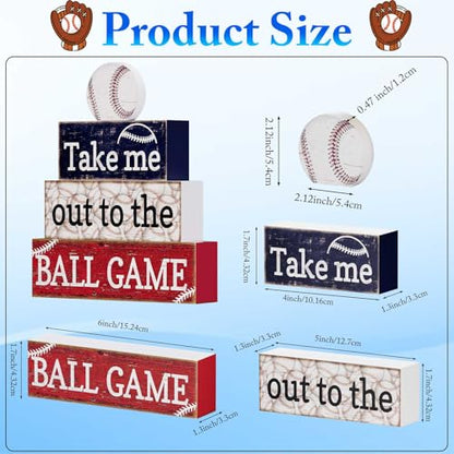 Baseball Party Table Decorations: 4 Pcs Baseball Wooden Sign Blocks Table Centerpieces Sports Signs Tabletop Tiered Tray Decor for Fans Boys Birthday Party Sport Club Home Shelf School Desk Locker
