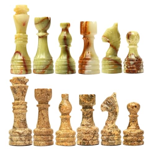 Handcrafted Premium Marble Chess Pieces Set – Elegant 32-Piece Replacement for 12-15 Inch Chess Boards Storage Box (Coral and Green) - color: Coral and Green