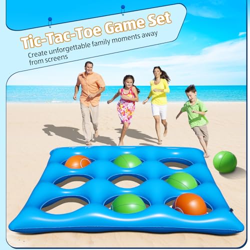 Giant Tic-Tac-Toe Pool Toys Games Set, Inflatable Pool Tic-Tac-Toe Game Float with 10 Balls, 2-10 Players Floating Pool Toys for Kids, Fun Pool Games Party Beach Toy for Teens Adults & Family