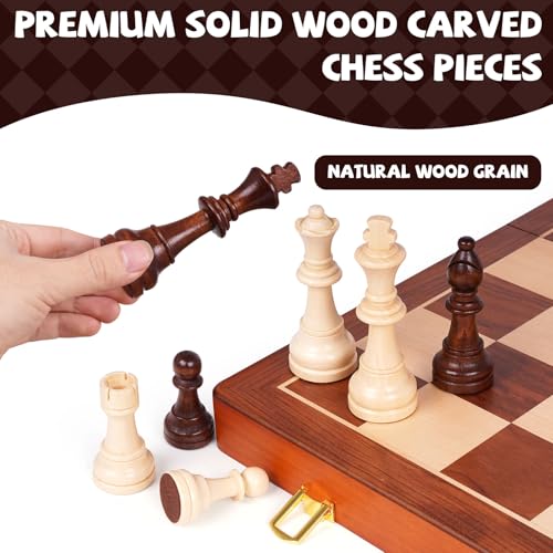 20 Inch Super Large Wooden Chess Set, Hand-Carved Wooden Chess Pieces with 4.5” King, Built-in Storage & 2 Extra Queens, Luxury Folding Tournament Chess Board Game for Adults and Kids