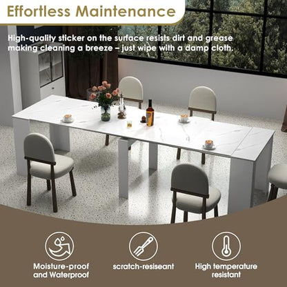 20"-118" White Marble Extendable Dining Table for 2-12 People, Modern Modular Extension Table, Space-Saving Extra Long Folding Dining Table, Multifunctional Conference Meeting Table - color: White Marble, style: 20" - 118.5" (2-12 People)