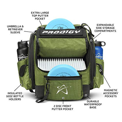 Prodigy Disc BP-1 V3 Disc Golf Backpack | Backpack Storage with 30+ Disc Capacity | Disc Golf Backpack Bag | Tear & Water Resistant | Golf Accessories for Men | Large Golf Disc Bags - color: Green