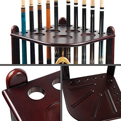 Pool Stick Holder Floor Stand, 10 Cues Solid Wood Billiard Pool Cue Rack, Pool Table Accessories (Mahogany) - color: Mahogany