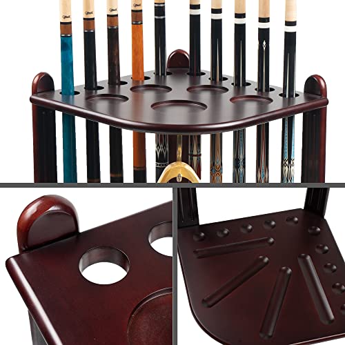 Pool Stick Holder Floor Stand, 10 Cues Solid Wood Billiard Pool Cue Rack, Pool Table Accessories (Mahogany) - color: Mahogany