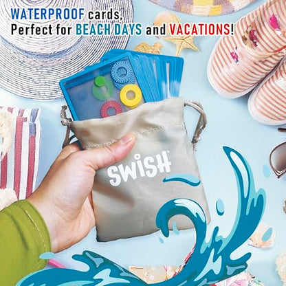 FoxMind Games: Swish Card Game, Spatial Reasoning Board Game for Ages 7 and up, Rotate, Stack & Match Transparent Cards to Win. Waterproof Cards & Travel Bag - Perfect Family Travel Game