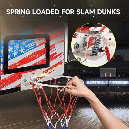 GSE Games & Sports Expert Over-The-Door Basketball Hoop with Basketball & Pump, Wall-Mounted Basketball Hoop Set with Complete Accessories for Home & Office (Several Style Choice) - style: Standard - USA Flag