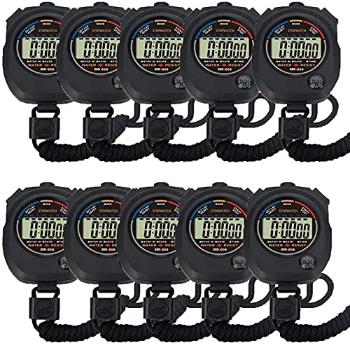 Multi-Function Electronic Digital Sport Stopwatch Timer, Large Display with Date Time and Alarm Function,Suitable for Sports Coaches Fitness Coaches and Referees (10pack) - style: 10pack