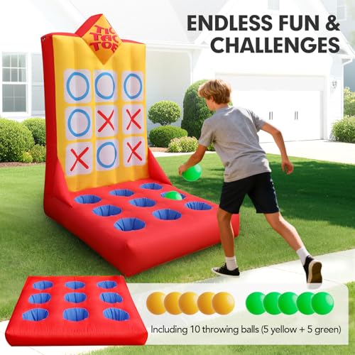 Inflatable Ball Toss Carnival Game with Built-in Blower, Portable Tic-Tac-Toe Toss Game for Backyard Party, School Carnival & Family Fun Event - style: Tic-Tac-Toe