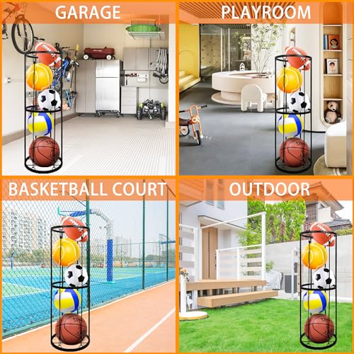 Garage Ball Storage Rack, Wall-Mounted Basketball Holder, Vertical Ball Rack for Soccer Volleyball Football Basketball, Space-Saving Sports Ball Storage Organizer for Garage & Home