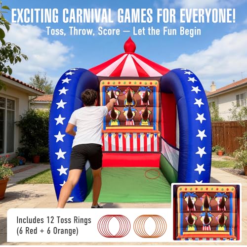 Inflatable Carnival Games — 6.5×6.5×9FT, Built-in Blower, Quick-Inflate — Ring Toss (Quick-Inflate Indoor & Outdoor Game for Backyard Parties, Team Challenges & Festival Events) - style: Ring Toss