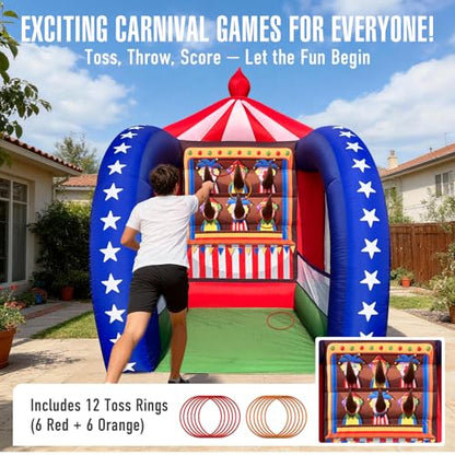 Inflatable Carnival Games — 6.5×6.5×9FT, Built-in Blower, Quick-Inflate — Ring Toss (Quick-Inflate Indoor & Outdoor Game for Backyard Parties, Team Challenges & Festival Events) - style: Ring Toss