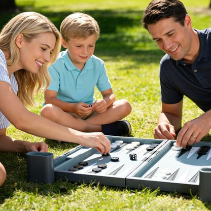 Backgammon Set - Classic Board Game with Premium PU Leather Case - Portable Travel Strategy Backgammon Game Set for Adults, Kids Family Game Night, Vacation & Gifts (18inch Large, Gray) - color: Gray, style: 18inch
