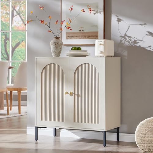 IFGET Modern Buffet Cabinet with Storage, 34" Tall Fluted Arched Sideboard Cabinet w/Adjustable Shelves, Wooden Modular Coffee Bar for Dining Room, Kitchen, Living Room, Entryway, Cream - color: Cream, size: 1 Piece