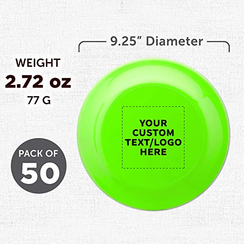 DISCOUNT PROMOS Frisbee Flying Discs in Bulk, 9.25 in. Fun Family Beach Game - color: - Custom - Neon Green, size: 50 flying discs