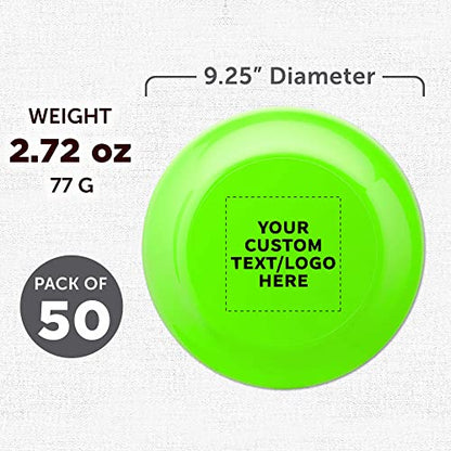 DISCOUNT PROMOS Frisbee Flying Discs in Bulk, 9.25 in. Fun Family Beach Game - color: - Custom - Neon Green, size: 50 flying discs